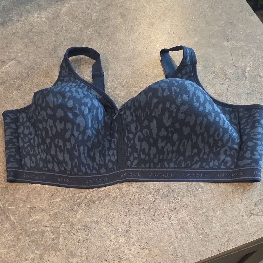 Cacique Dark Blue Leopard Print Wireless Bra 50DDD